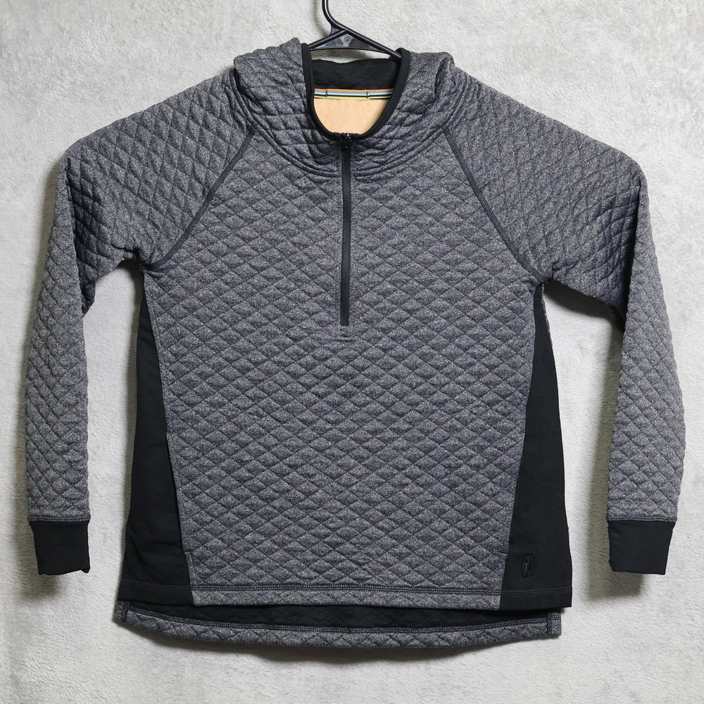 Smartwool Hoodie Womens Small Gray Black Half Zip Wool Blend Gorpcore Hiking